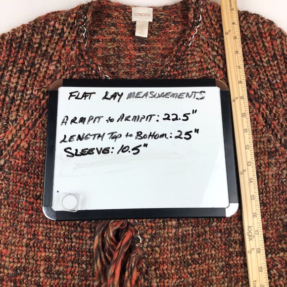 Chico's Katrina Boho Wool Blend Fringed Chunky Knit Open Front Cardigan Sweater - Picture 14 of 17